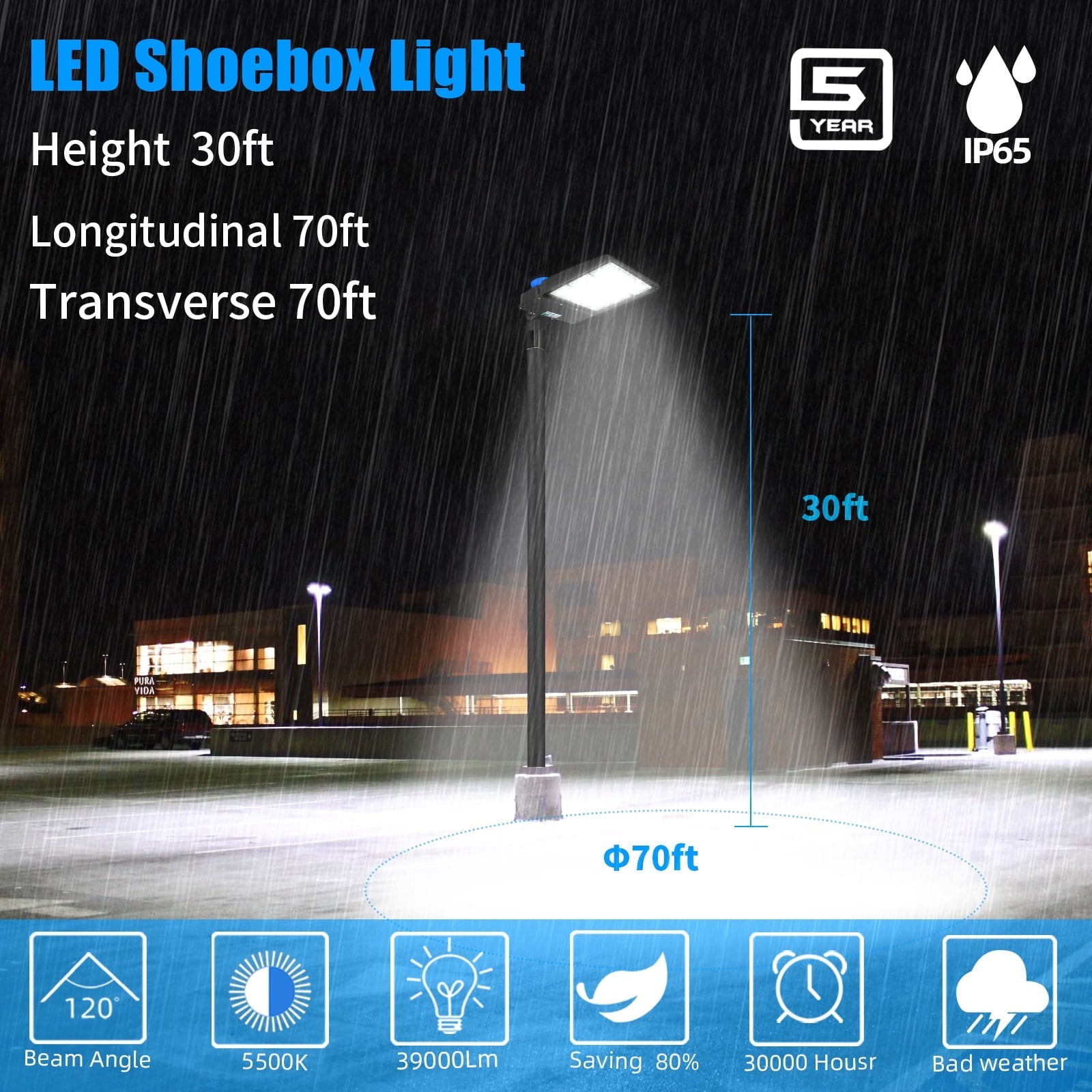 300 Watt LED Parking Lot Light with Photocell Dusk to Dawn 5500K White,39000lm,150 Degree Beam Angle