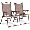 Costway Set of 2 Patio Folding Sling Back Chairs Camping Deck Garden Beach Gray