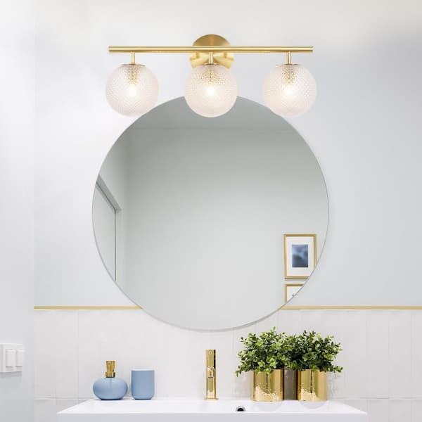 Walsh 22 in. 3-Light Brass Vanity Light with Prismatic Glass Shades