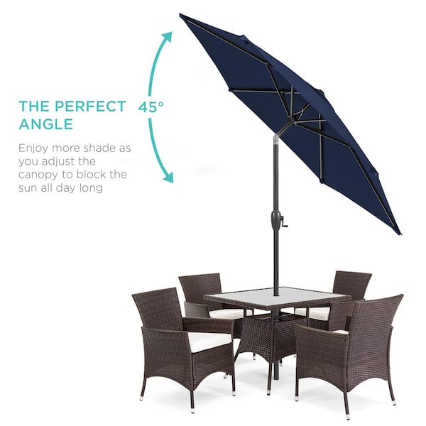 7.5 ft Heavy-Duty Outdoor Market Patio Umbrella with Push Button Tilt, Easy Crank Lift in Navy Blue