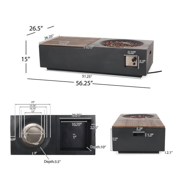 Flint Dark Gray Rectangular Stone Fire Pit Table with Tank Holder