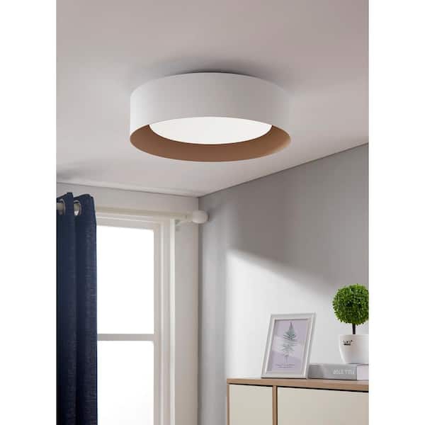 Lynch 15.75 in. 3-Light White and Beige Flush Mount Ceiling Light