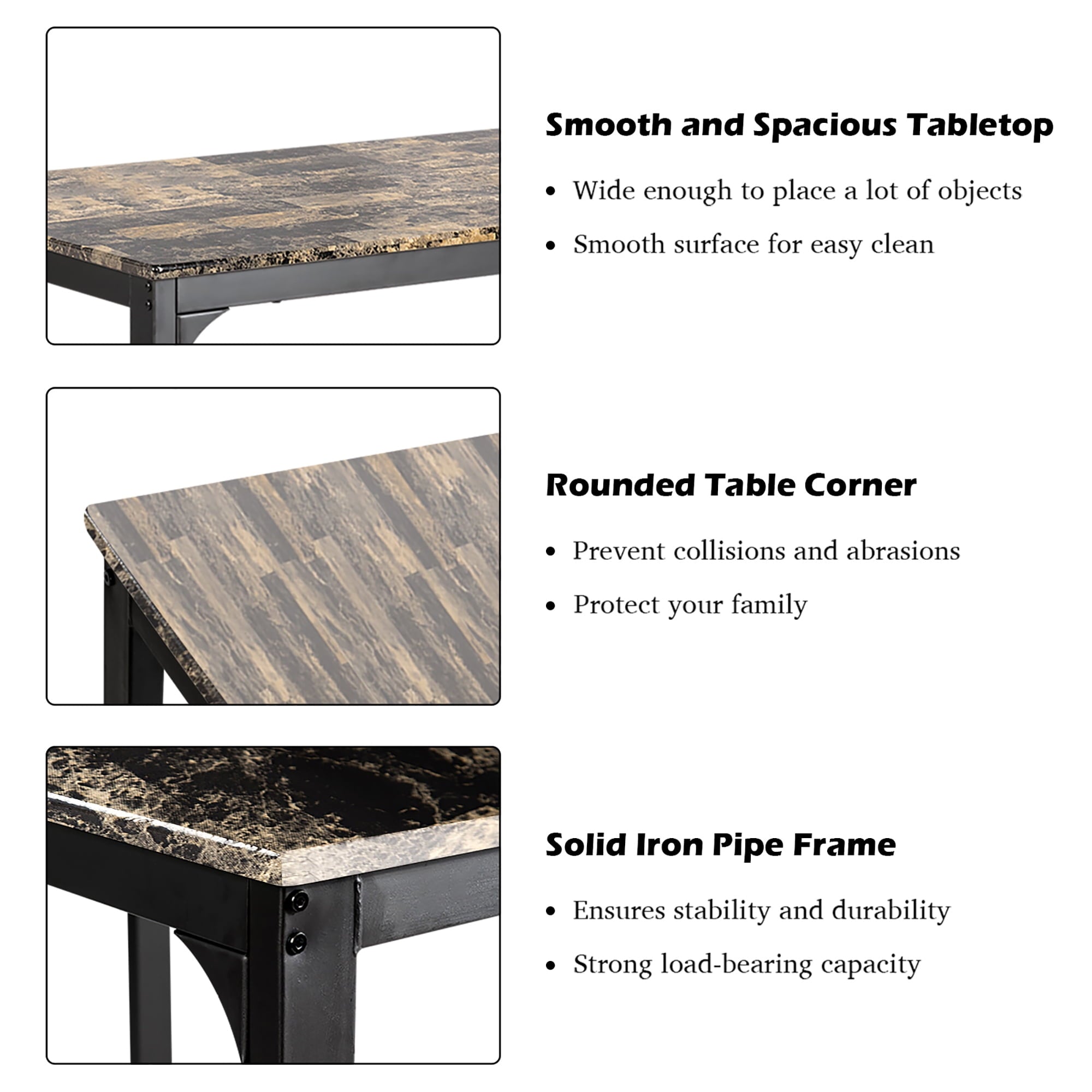 Costway 3 PCS Counter Height Dining Set Faux Marble Table 2 Chairs Kitchen Bar Furniture