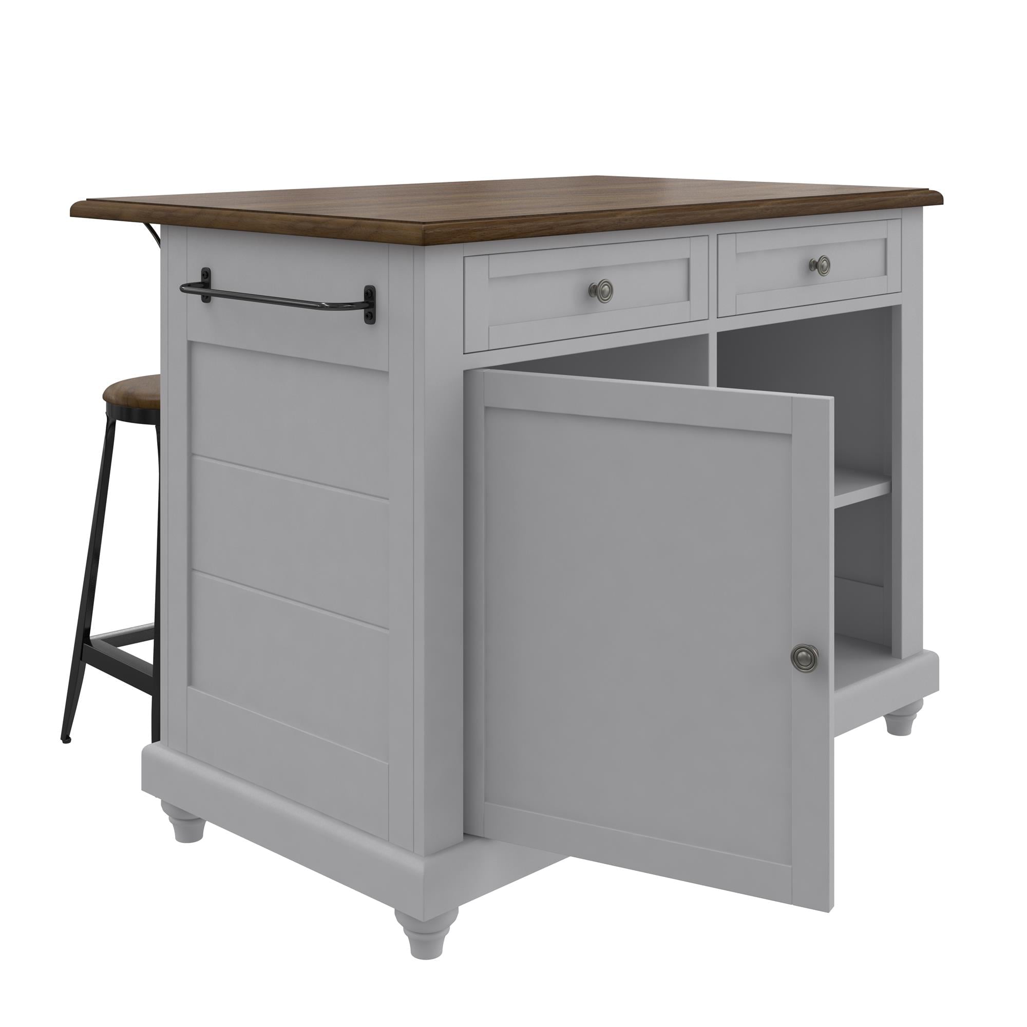Kelsey Kitchen Island with 2 Stools and Drawers, Gray