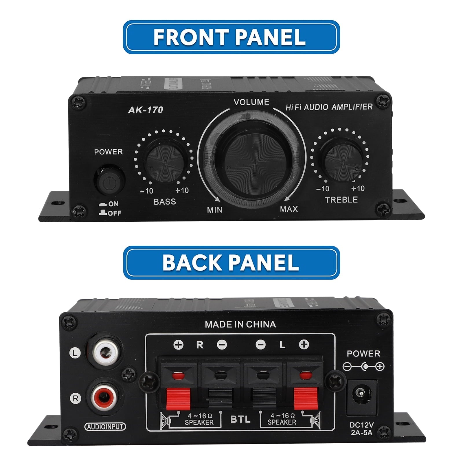 Lingsida Audio Power Amplifier, 20W+20W Mini HiFi Stereo Audio Amplifier, 2CH Subwoofer Amp Stereo Bass Audio Player for Auto Car Mp3 Mp4 PC Speaker, Black