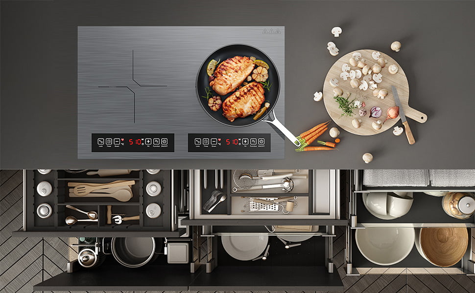 Induction Cooktop, 110V 24 Inch Electric Cooktop LED Touch Screen Burner, Overheat Protection Function Hot Plate, 9 Temperature and Power Safety Lock, Special Design Glass Panel Stove