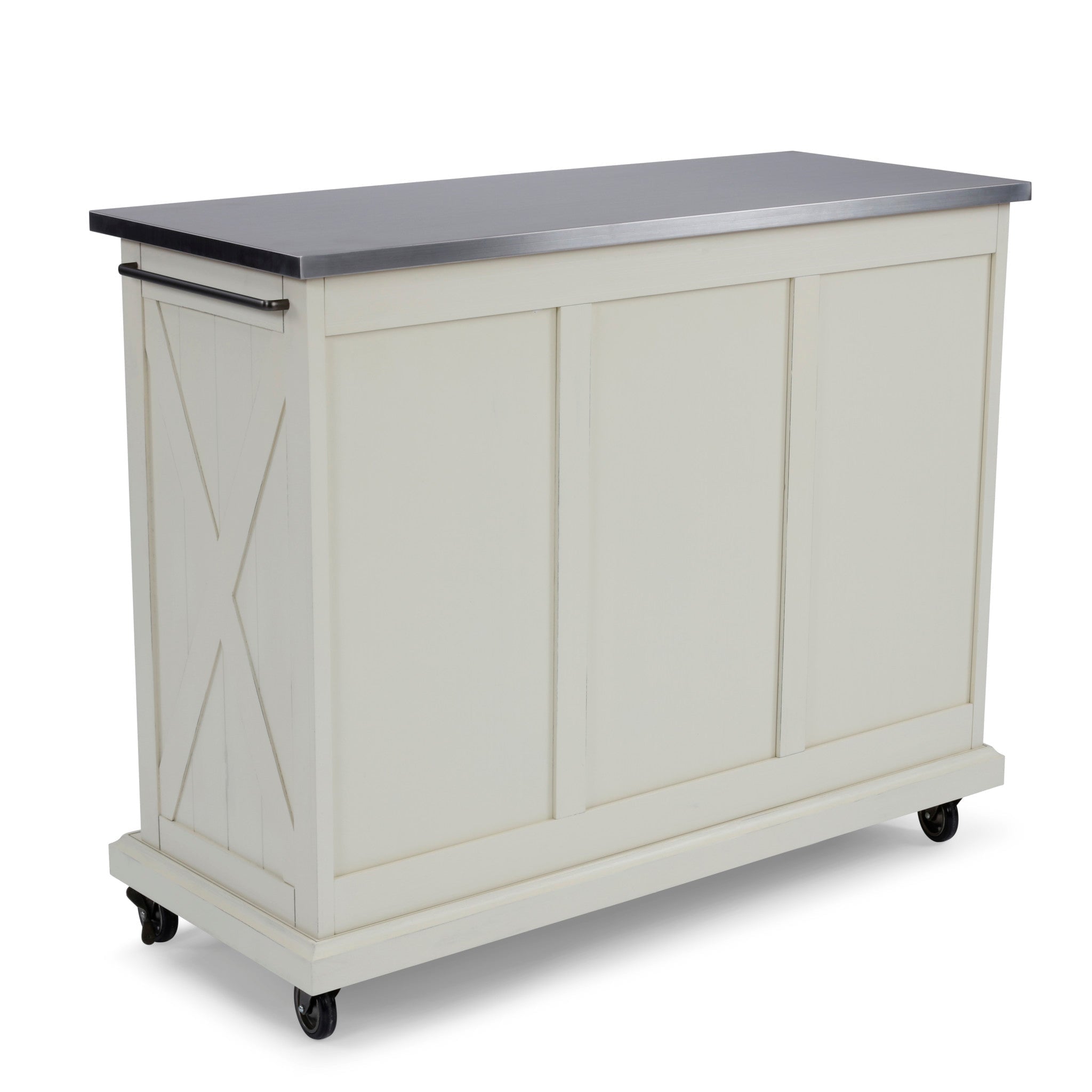homestyles Seaside Lodge Off-White Kitchen Cart with Stainless Steel Top - 45' x 16' x 36'
