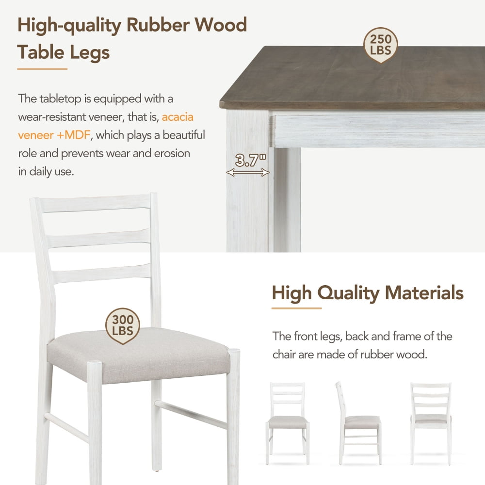 7-Piece Dining Furniture Set, Wooden Rectangular Dining Table with Six Padded Dining Chairs and Two Drawers, Retro Kitchen Furniture Set with Extendable Tabletop for Dining Room, White&Brown