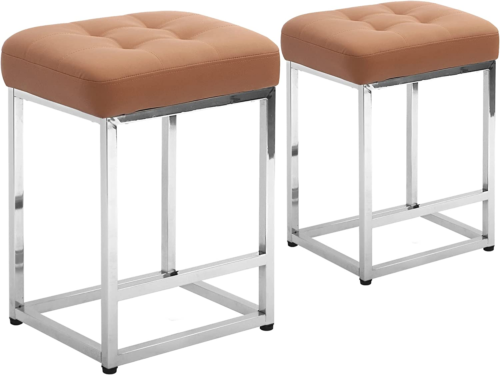 24" Bar Stool Counter Height Bar Stools with Footrest Faux Leather Backless Kitc