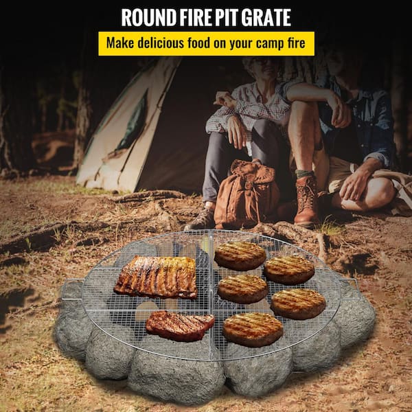 Fire Pit Cooking Grill Grates 30 in. Foldable Round Cooking Grate Solid Stainless Steel Campfire BBQ Rack, Silver