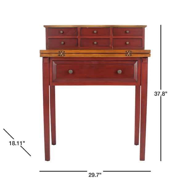 Abigail 30 in. Red/Brown 7-Drawer Wood Secretary Desk