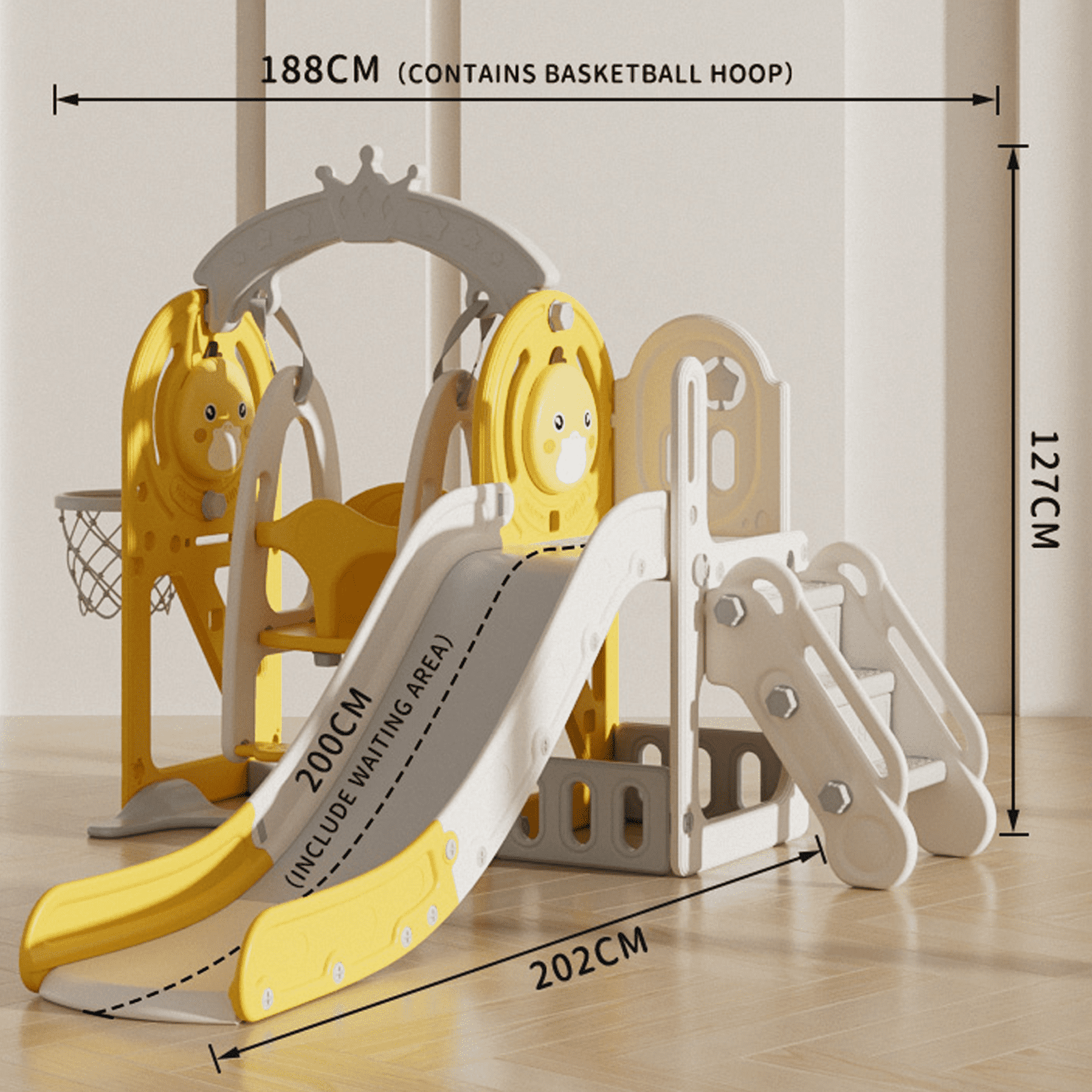 Toddler Slide Playground Tower Set with Swing, Kids Slide for Toddler with Climber, Swing, Basketball Hoop, Climber Hole, Aisle and Storage Space, Indoors Outdoor Playground Slide for Toddler Age 1+