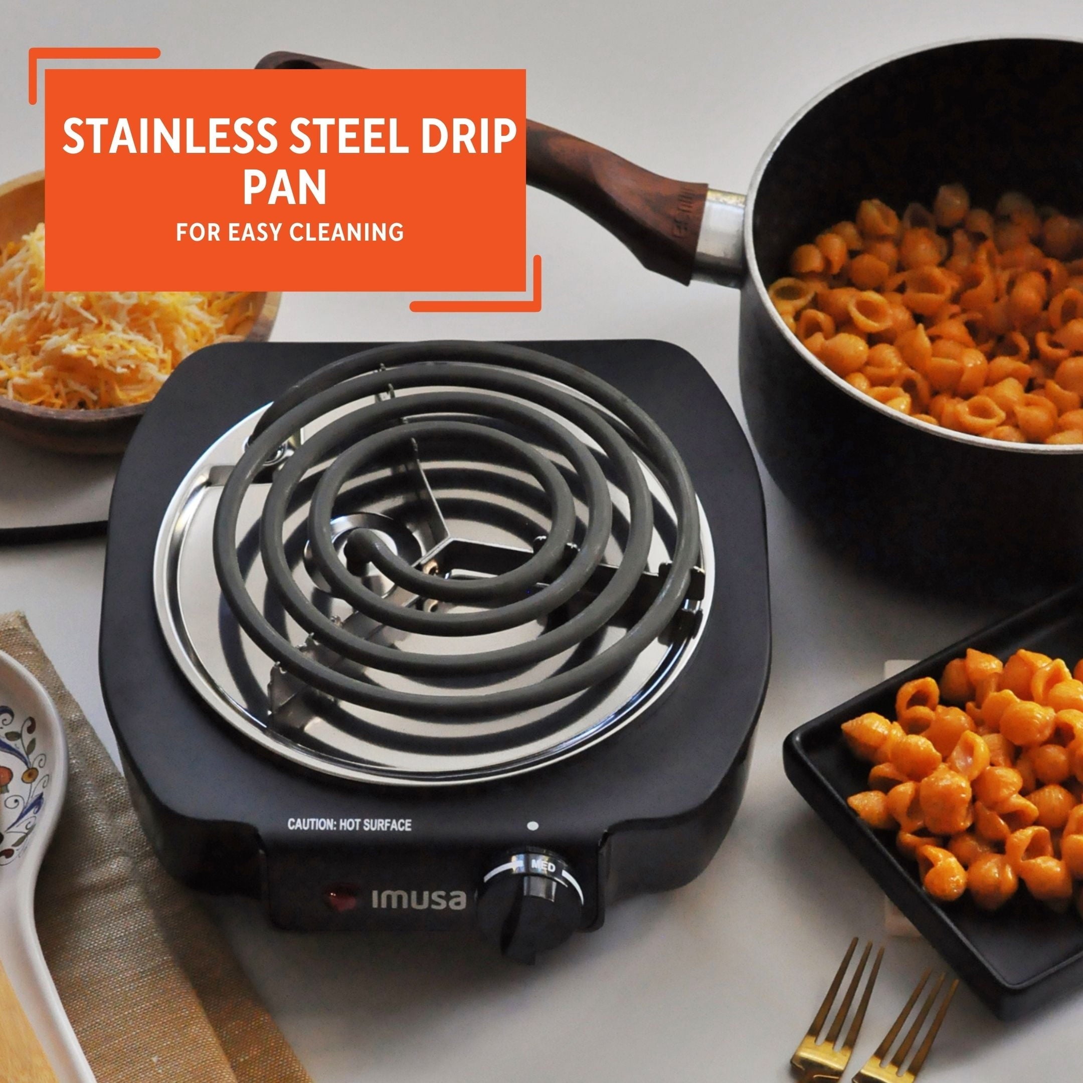 Imusa Electric Single Black Burner with Temperature Knob, 2.1 lbs