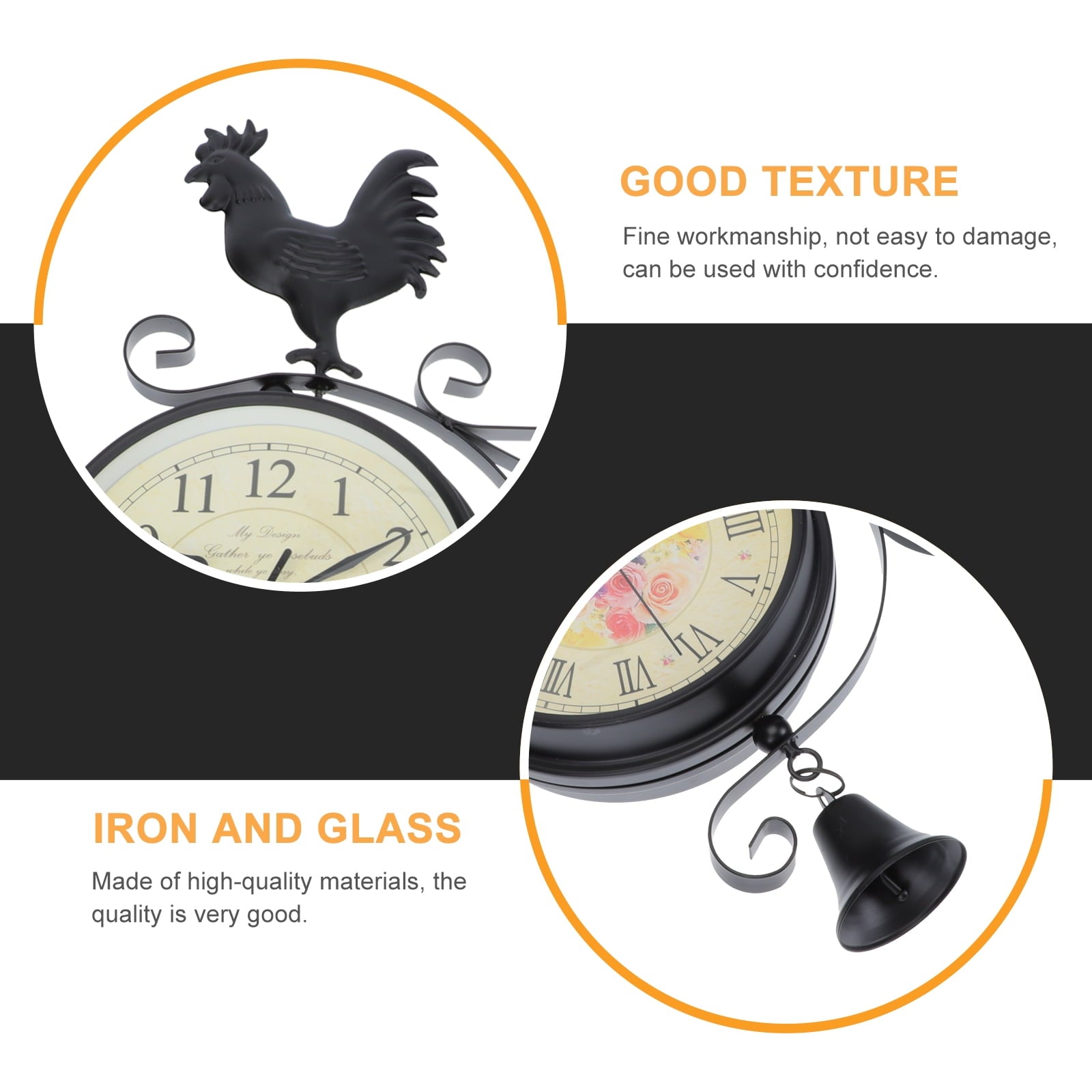 Homemaxs 1Pc Wall Clock Wall Hanging Clock Iron Art Hanging Clock Double Sided Clock