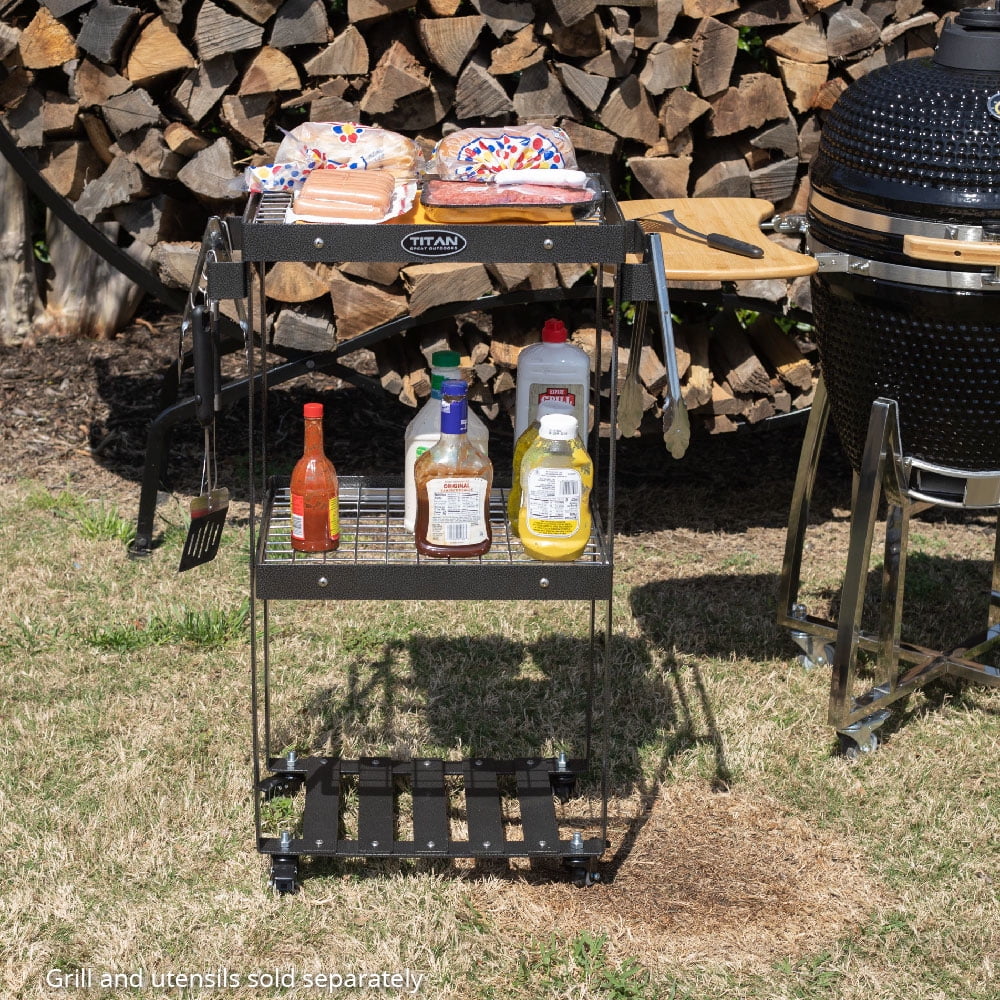 Great Outdoors 3-Tier Barbecue Prep Station and Grill Accessory Serving Cart, Wire Rack Storage Shelves