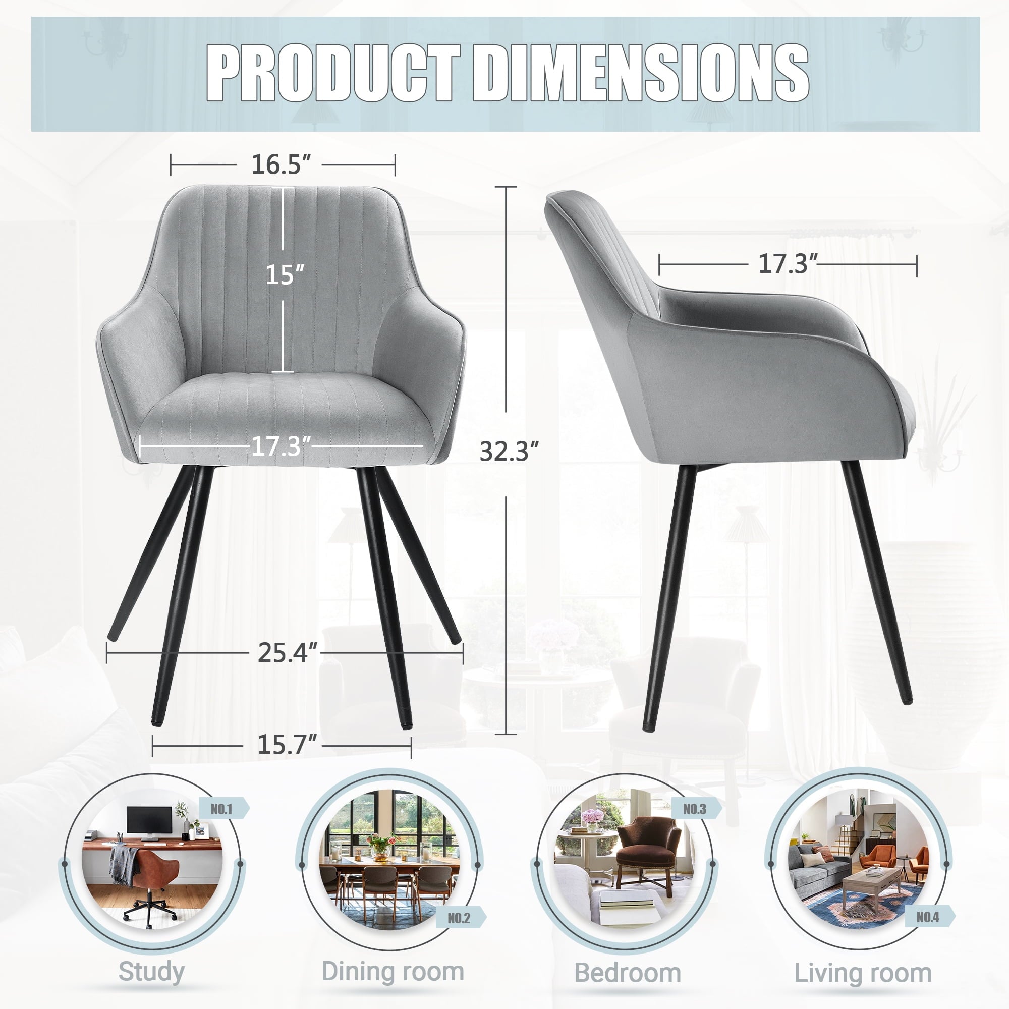 Devoko Set of 2 Accent Chair, Velvet Tufted Solid Back Arm Chair with Arms Upholstered Tall Back Desk Chair, Accent Chair for Living Room Home Kitchen, Gray