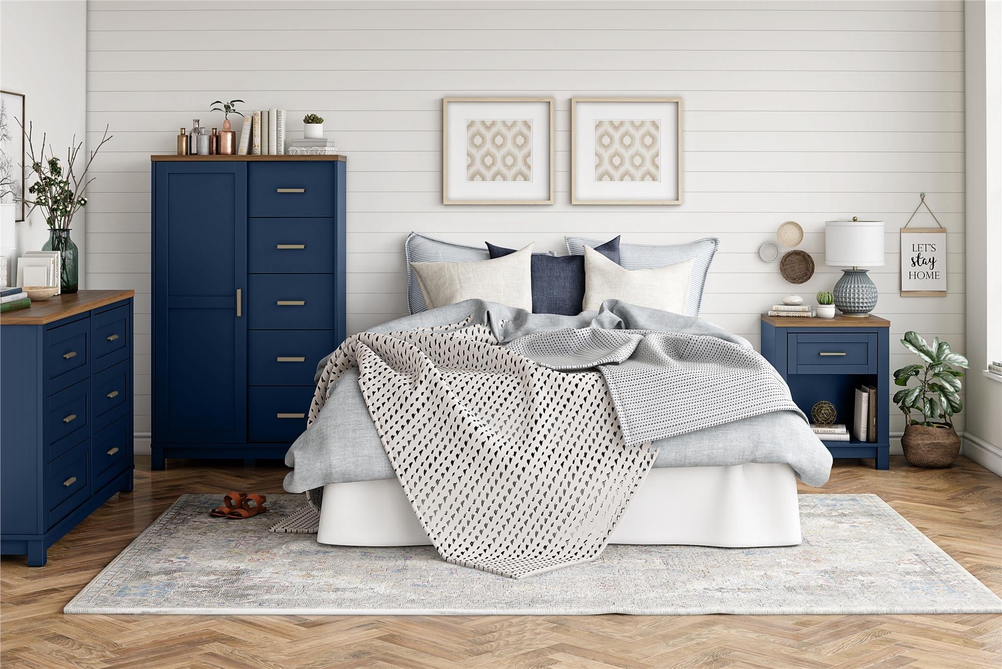 Ameriwood Home Josiah Nightstand, Navy with Walnut top