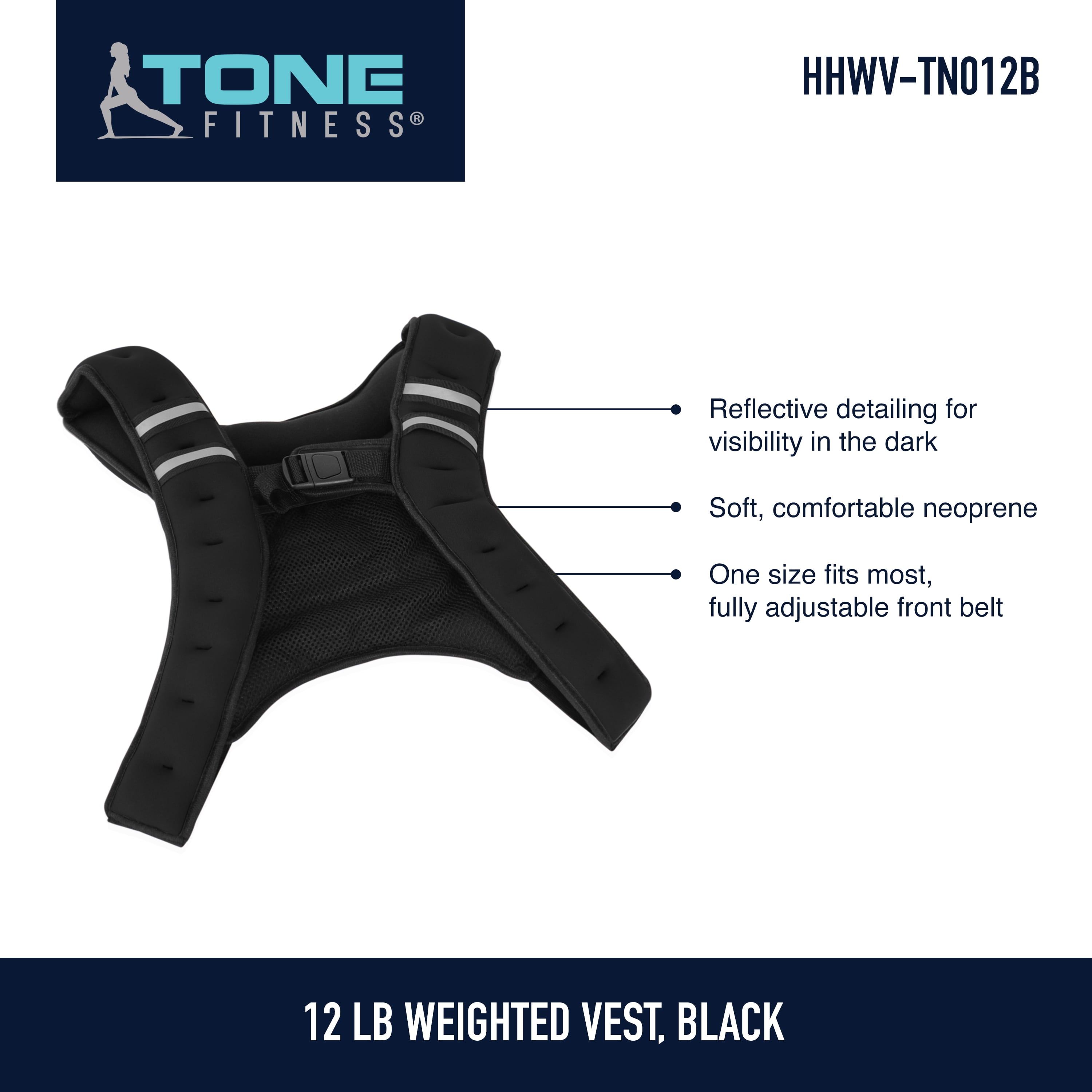 Tone Fitness Neoprene Weighted Vest, 12 Pounds, Black