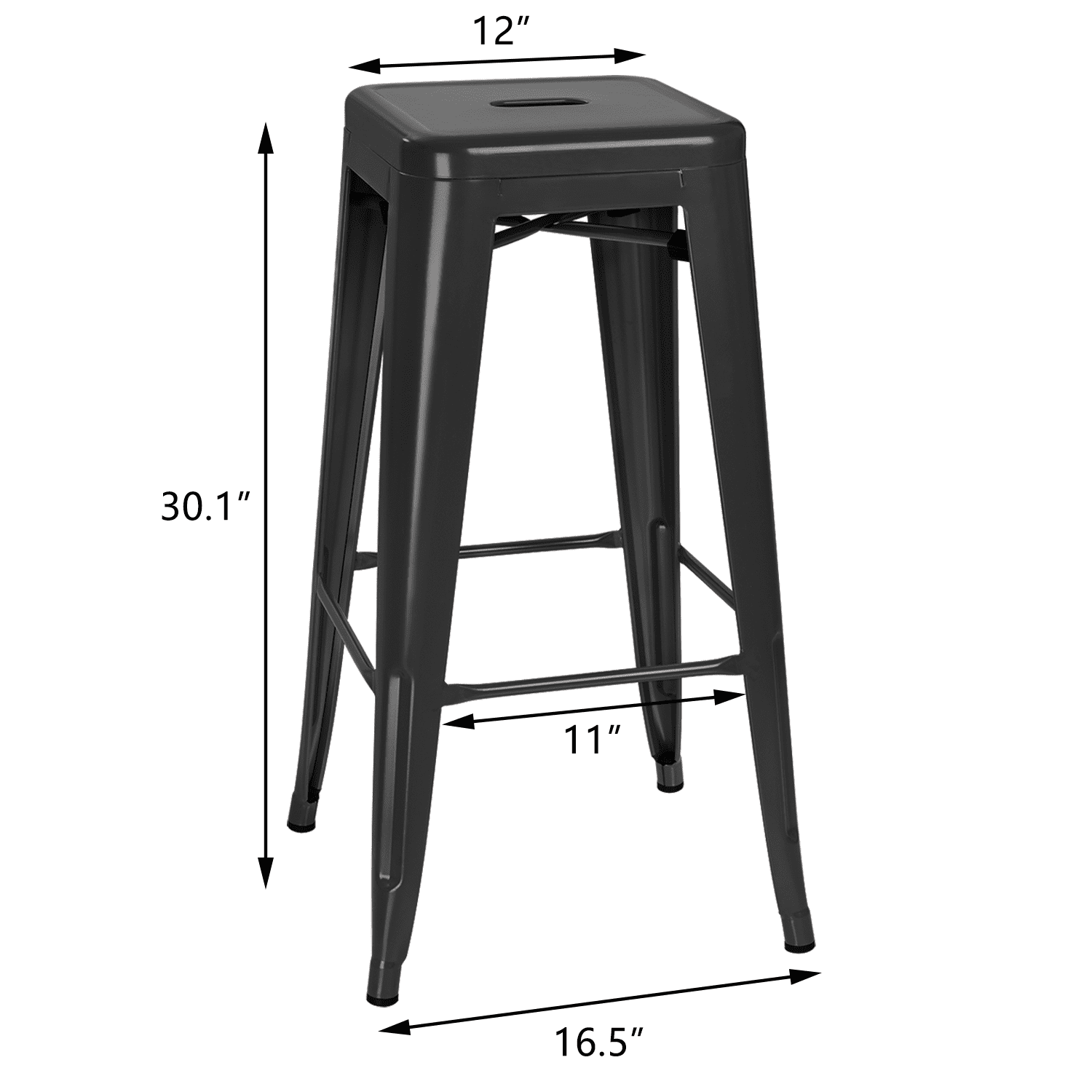 VINEEGO 30 Inches Metal Bar Stools for Counter Height Indoor-Outdoor Modern Stackable Industrial Stools Set of 4 (Black)