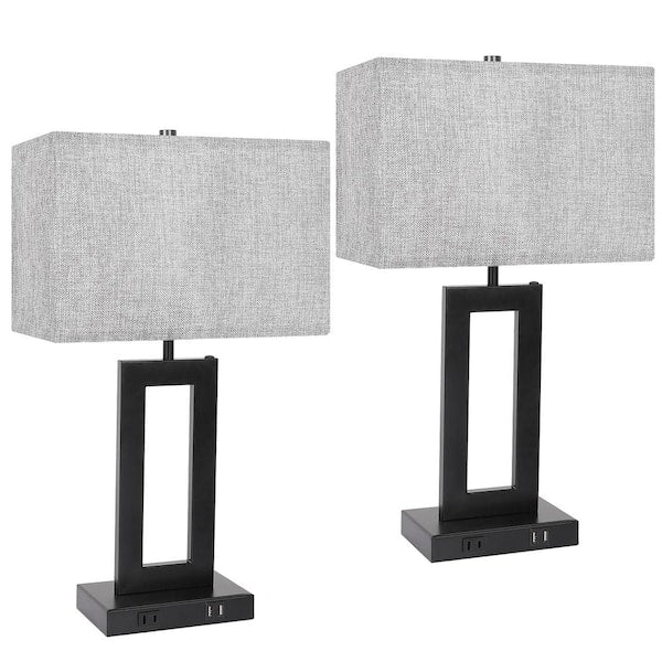 20 in. Gray Touch Control Bedside Table Lamp with Bulb (2-Pack)