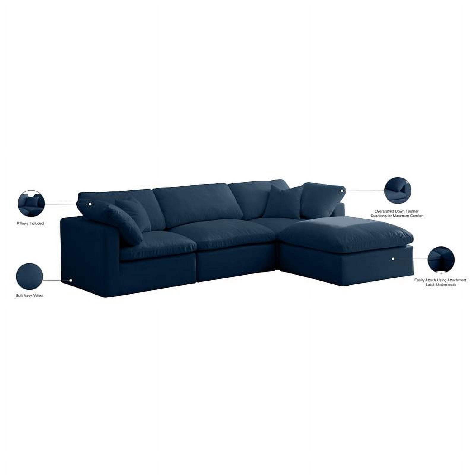 Meridian Furniture Plush Standard Navy Velvet Modular Sectional