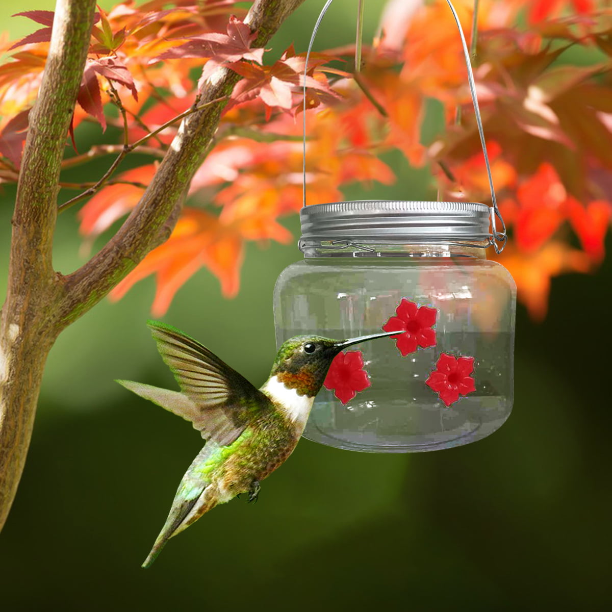 Hummingbird Feeder Outdoor Bird Feeder Mason Jar With 3 Ports mason jar Clear Bird Feeder Gifts for Bird Lovers 2PCS