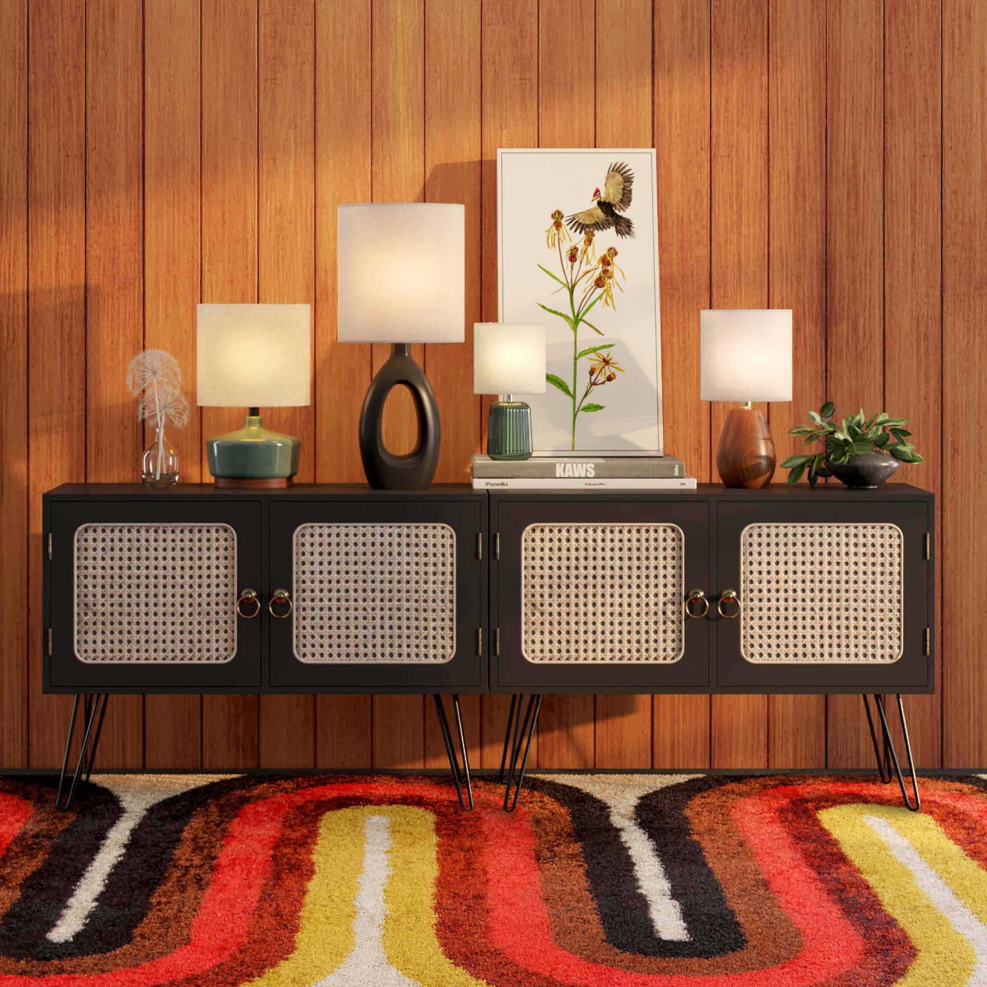 Better Homes & Gardens Modern Mid-Century Ceramic Table Lamp with Wood Base, 17