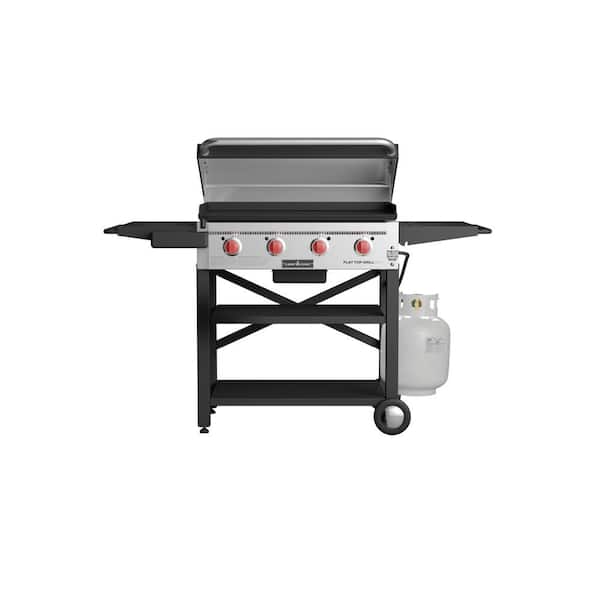 4-Burner Propane Flat Top Grill in Black with Lid