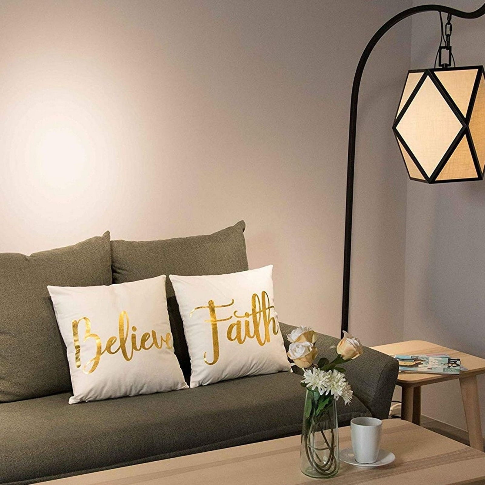 Juvale White Throw Pillow Covers, Blessed, Hope, Believe, and Faith (18 x 18 in, 4 Pack)