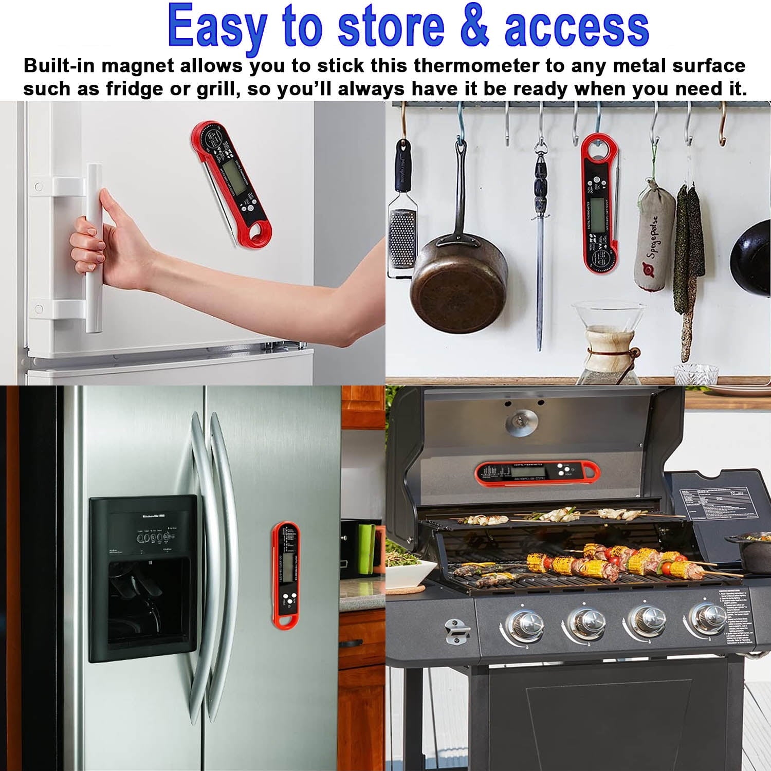 Digital Meat Thermometer with Probe for Cooking and Grilling,Ultra Fast Instant Read Food Thermometer,Waterproof Kitchen Wireless Grill Thermometer for BBQ Candy Baking with Backlight & Magnet