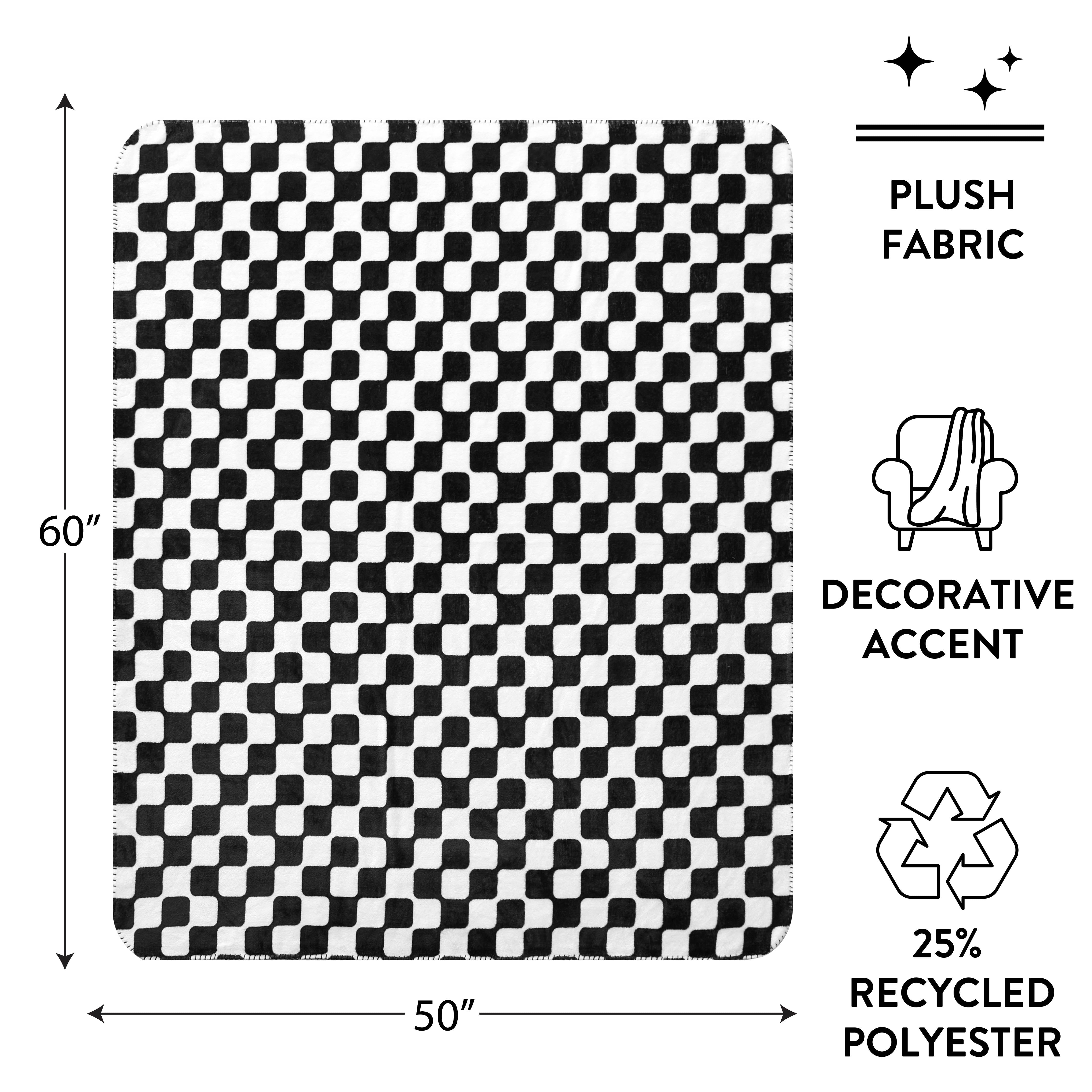 Mainstays Fleece Plush Throw Blanket, Black and White Check, Standard Throw