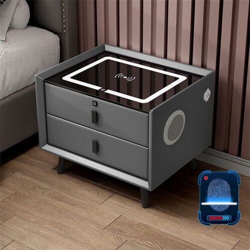 Bedside tables Nightstand With Fingerprint Lock Drawer, Smart Nightstand