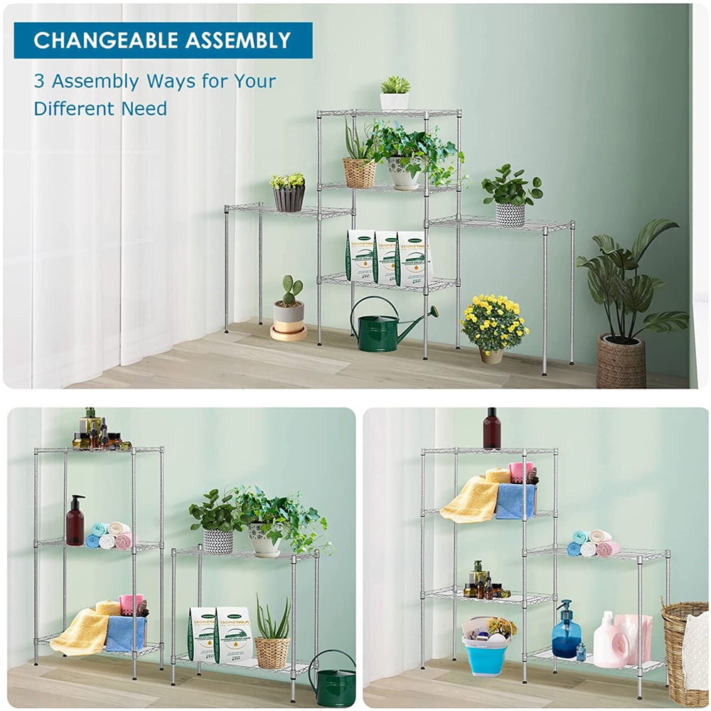 Wire Storage Shelves for Garage, 5-Shelf Metal Shelving Unit for Kitchen, Changeable Metal Utility Shelves Storage Rack, Durable Kitchen Shelving Unit for Garage Bedroom Bathroom, 21