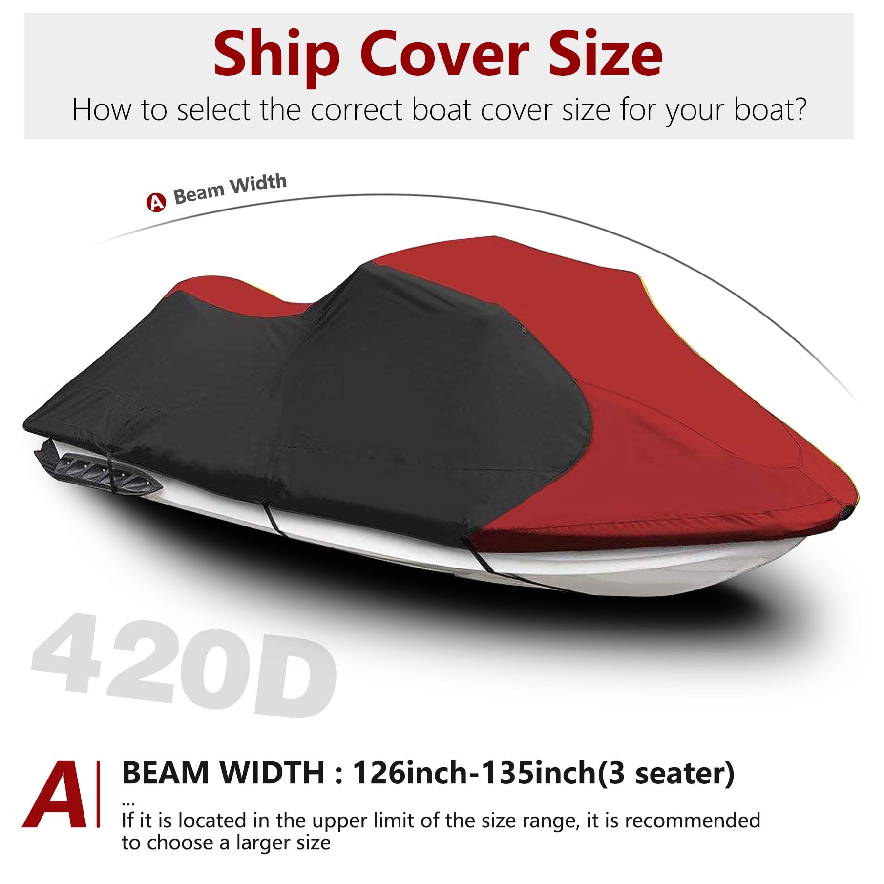 labwork Trailerable Watercraft Jet Ski Cover Waterproof Heavy Duty PWC Boat Cover Replacement for Watercraft Jet Ski Cover 126-135 3 Seater Black Red