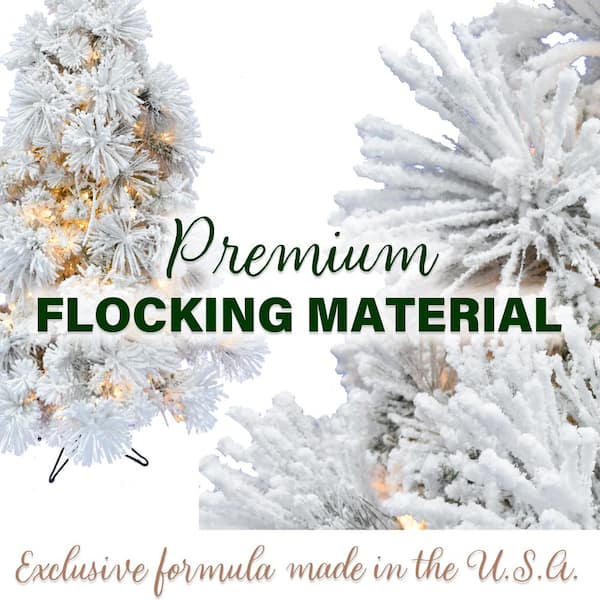 12 ft. Pre-lit LED Flocked Snowy Pine Artificial Christmas Tree with 1400 Warm White String Lights