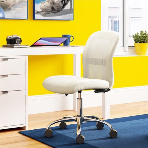 Serta Essentials Armless Task Chair Faux Leather and Mesh Cream