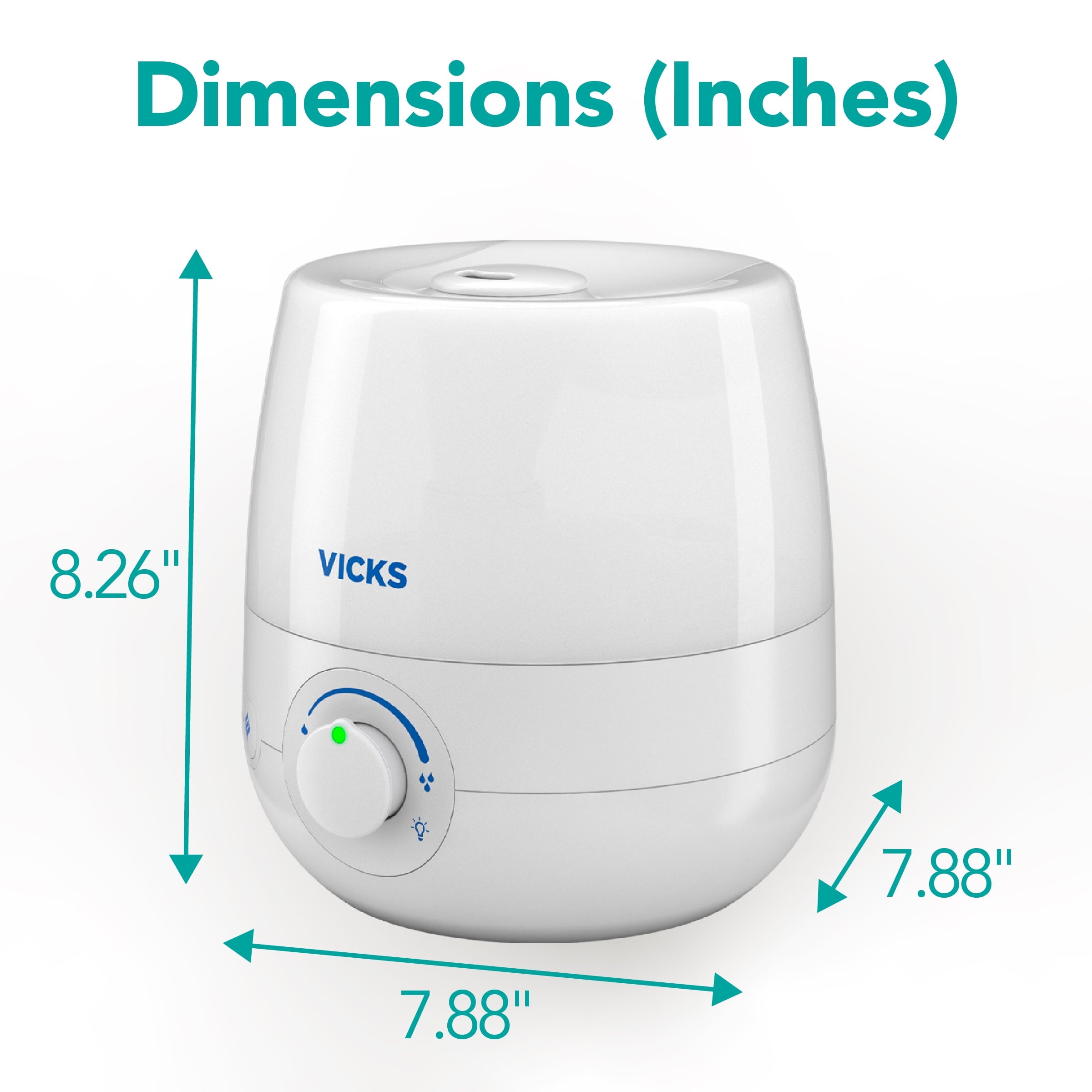 Vicks 0.6 Gallon Natural Care Cool Mist Ultrasonic Humidifier, 200 sq ft, White, VUL530