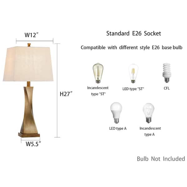 27 in. Spiral Antique Brass Table Lamp Set (Set of 2)