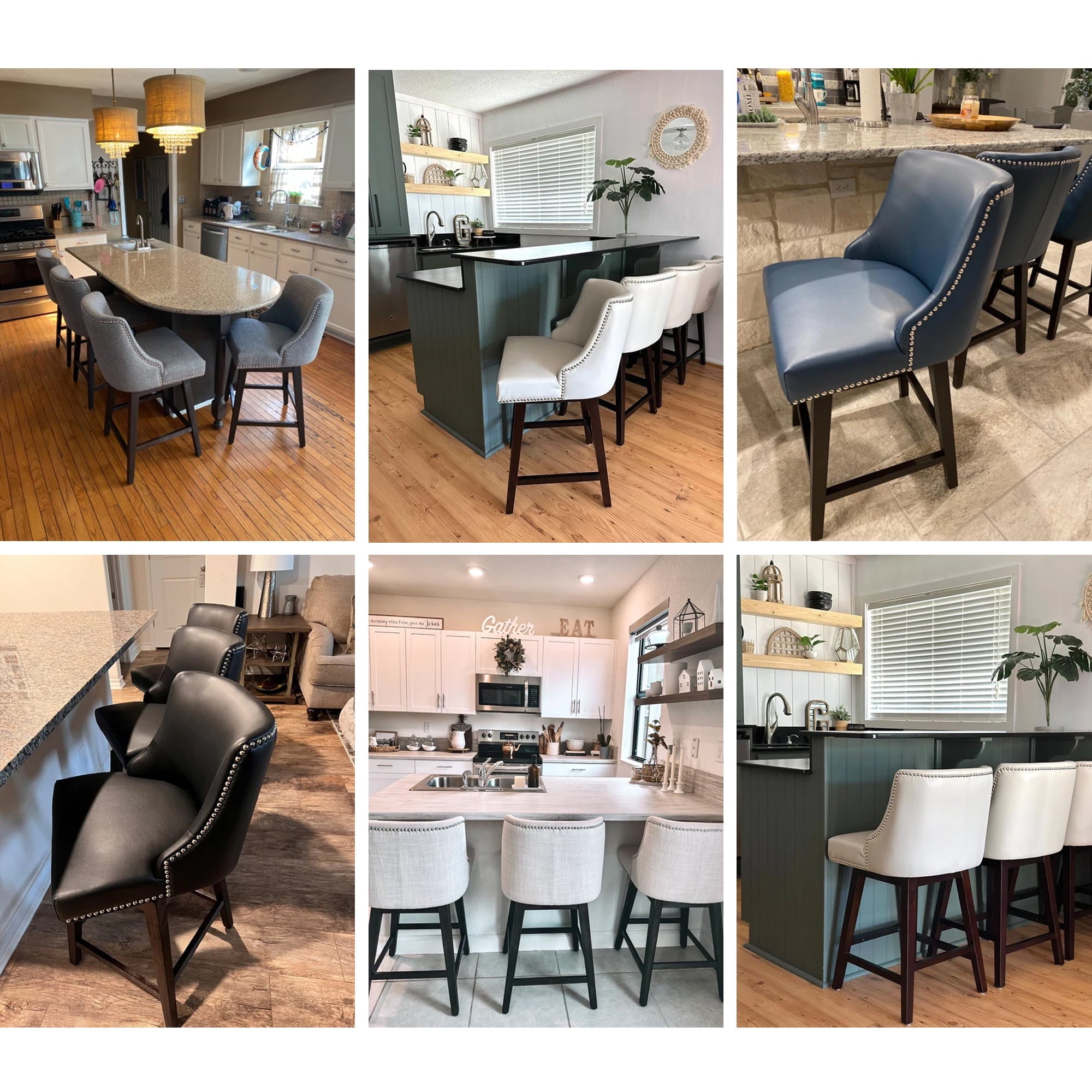 CHITA 26 inch Faux Leather Swivel Upholstered Counter Height Bar Stools with Full Back, Set of 2, Stone Gray