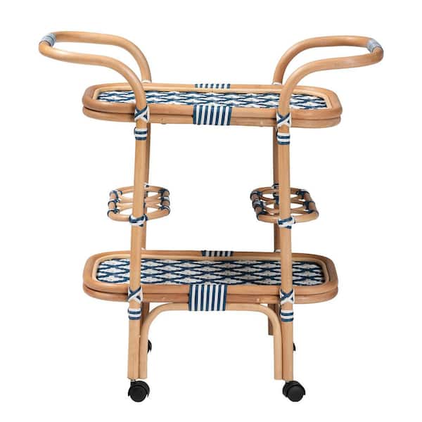 Chasca Multicolor Weaving Natural Brown Rattan Wine Cart