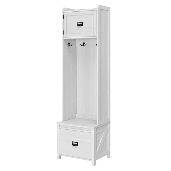 Brown Wood Ivory Pine Entryway Hall Tree with Storage Bench