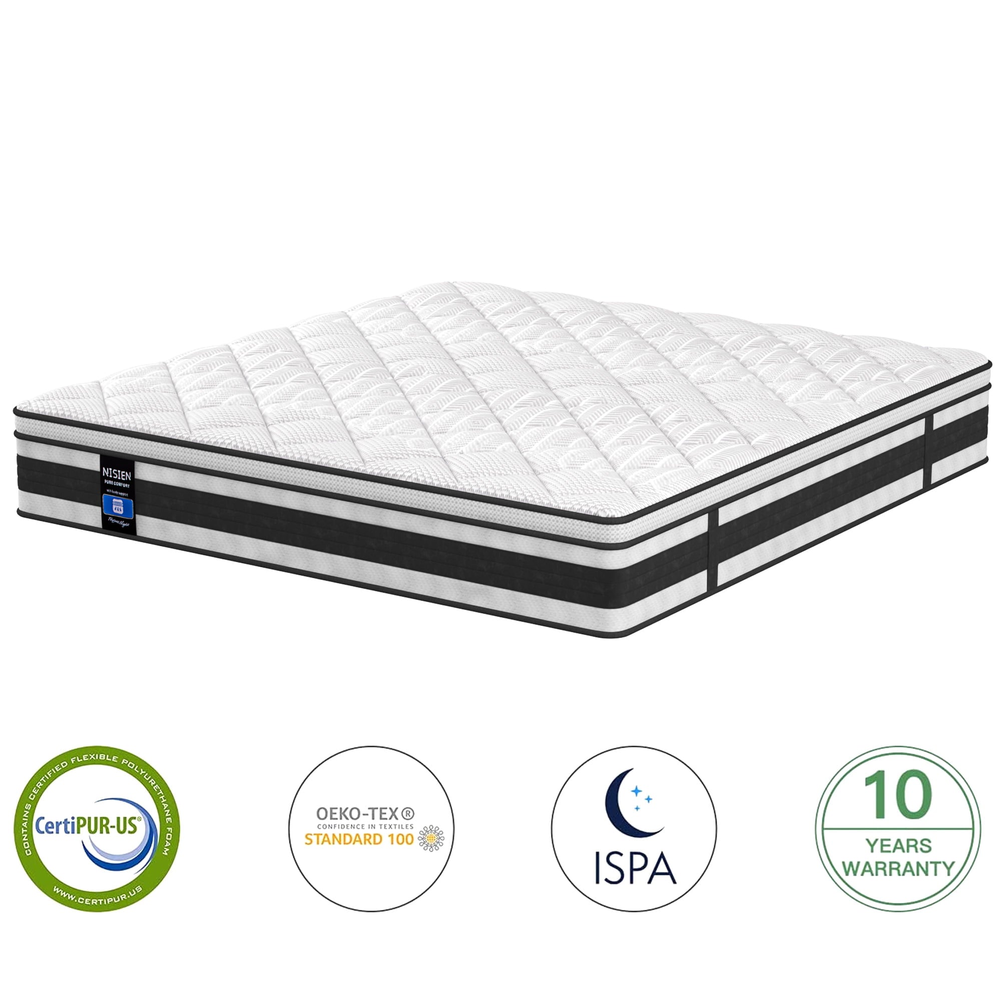 Size Mattress, Nisien 10 Inch Gel Memory Foam Hybrid Queen Mattress in a Box,Firm,Euro Top Bed Mattress for Cooler Sleep,100-Night Free Trial