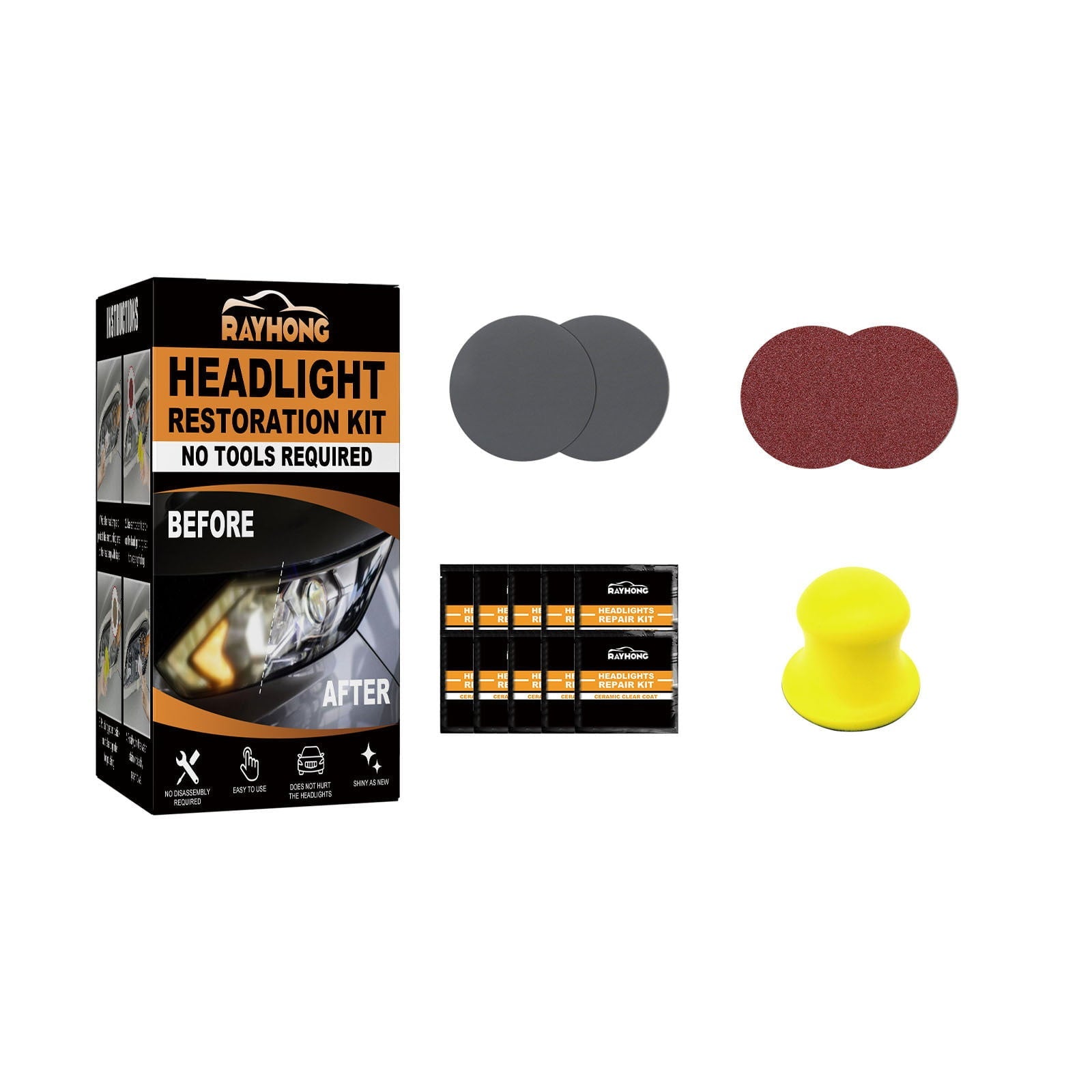 Cuhas Car Headlight Restoration Kit, Car Headlight Cleaner Wipes, Headlights Lens Restoration Cleaner DIY Polish Sanding Discs