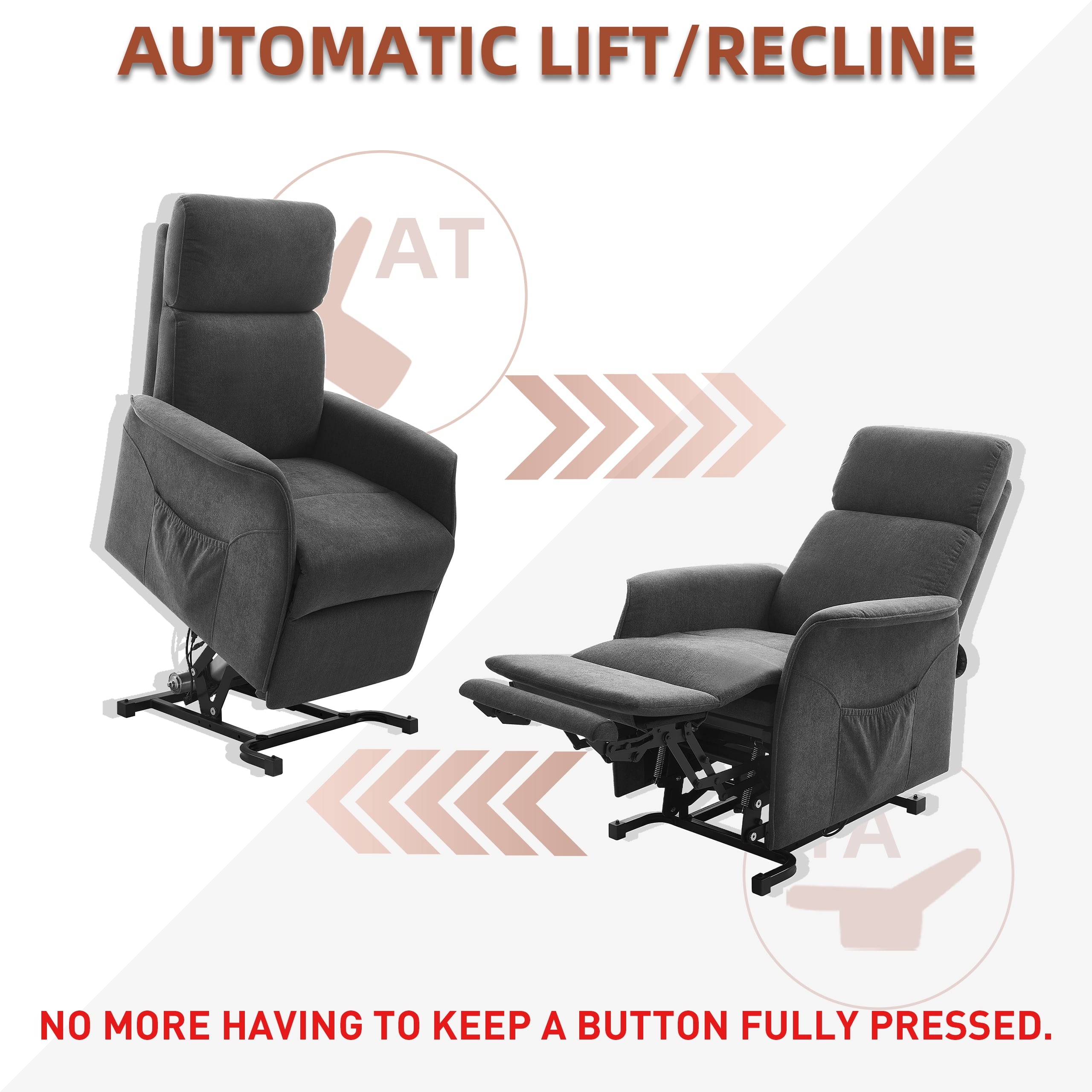 FIBO Electric Power Lift Recliner with Automatic Lift & Recline Button, Lift Chairs Recliners for Elderly with Massage and Heat, Extended Footrest, Grey (Fabric)