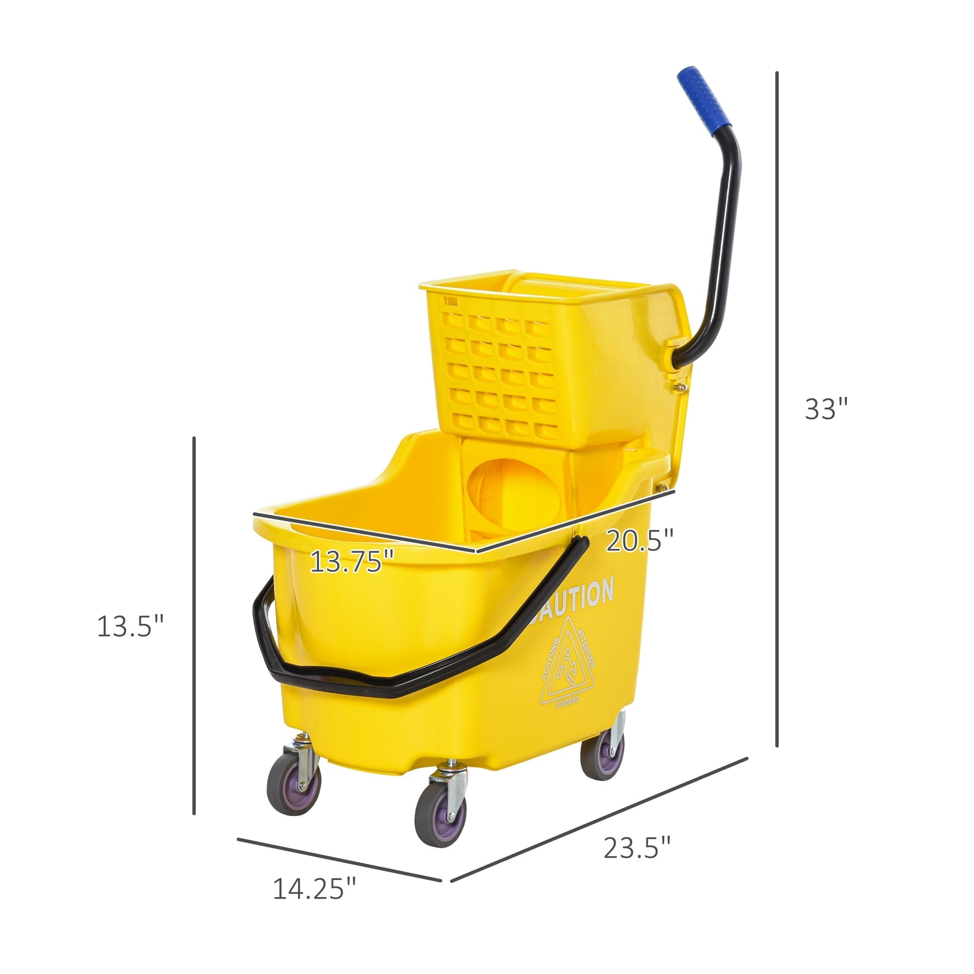 HOMCOM Residential Mop Bucket with Side Press Wringer and Wheels, Yellow