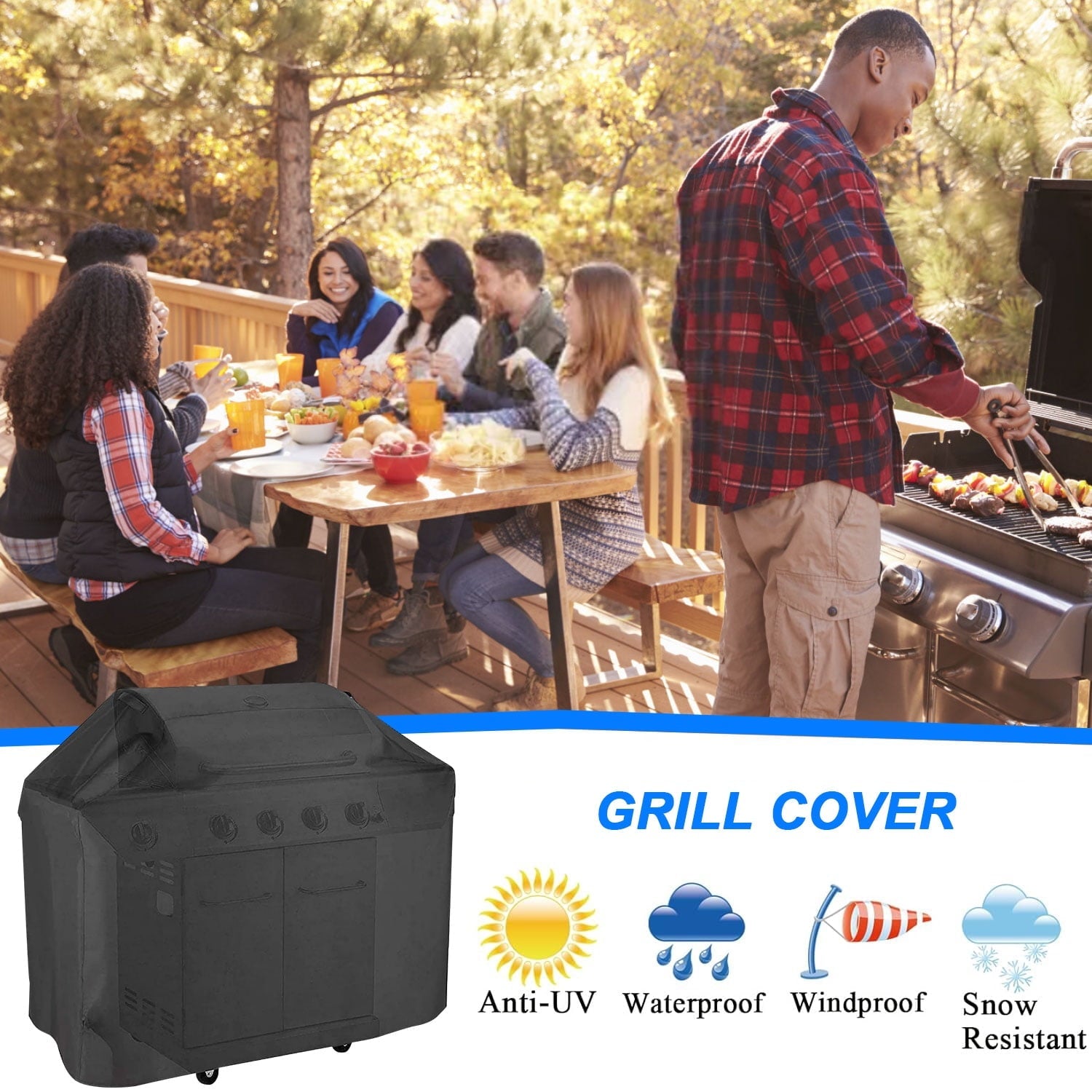 58 inch BBQ Gas Grill Cover, Waterproof, Rip-Proof, Weather & UV Resistant, Fits Grills of Weber