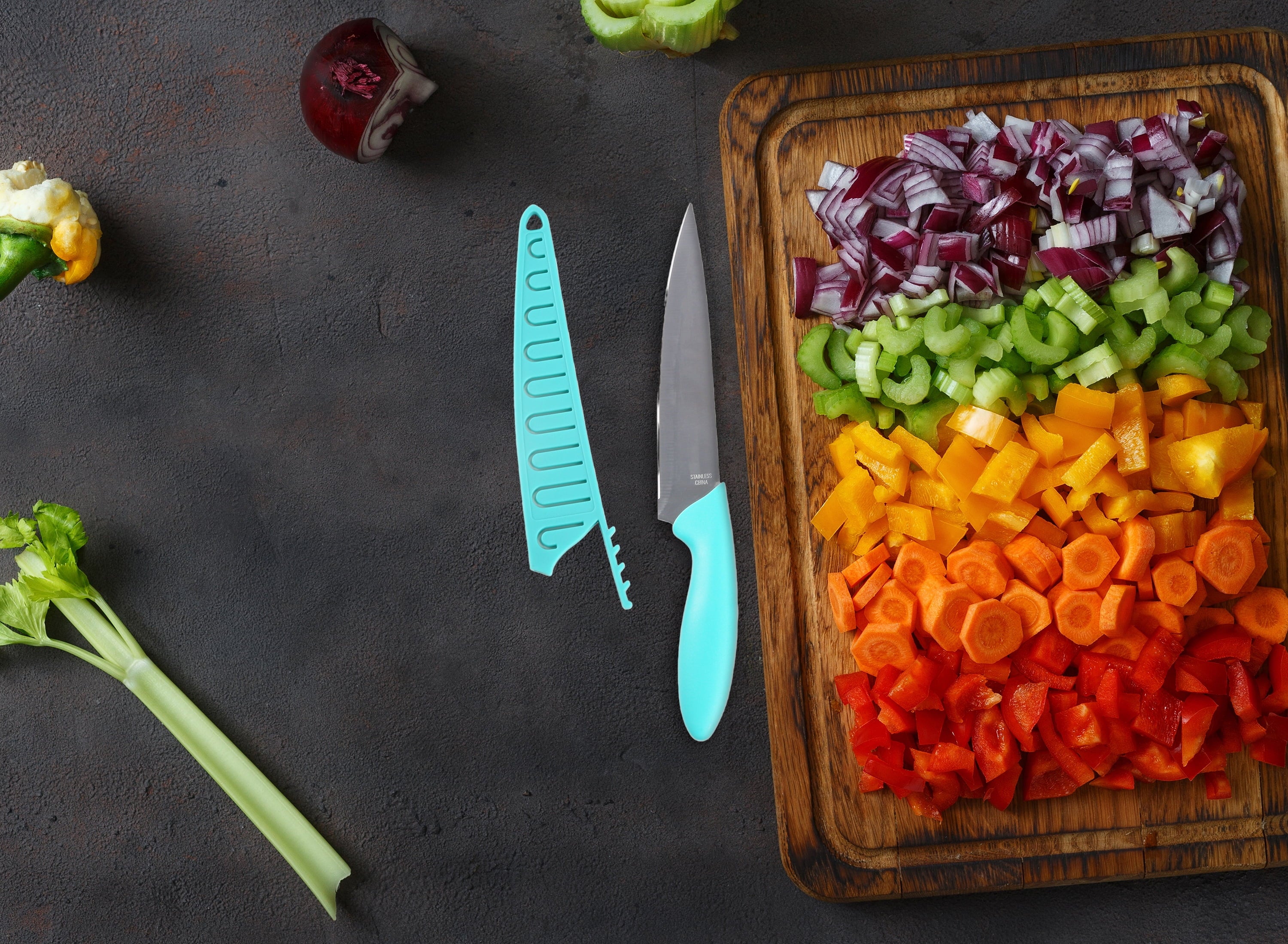 Mainstays 8 inch Blade Color Chef Kitchen Knife - Teal Stainless Steel Soft Grip