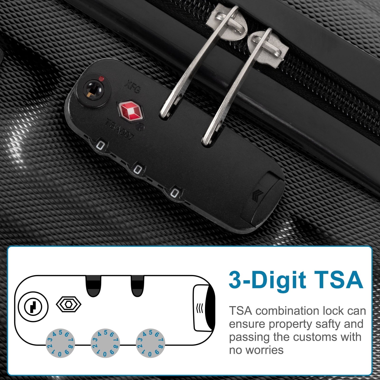 Zimtown 4 Piece Luggage Set, ABS Hard Shell Suitcase Luggage Sets Double Wheels with TSA Lock, Black