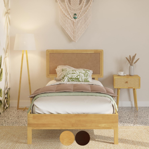 Nipe (New) 14 Inch Deluxe Bed Frame with Adjustable Headboard - Rustic & Bohemia