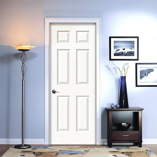 30 in. x 80 in. 6 Panel Colonist Primed Right-Hand Textured Molded Composite Single Prehung Interior Door